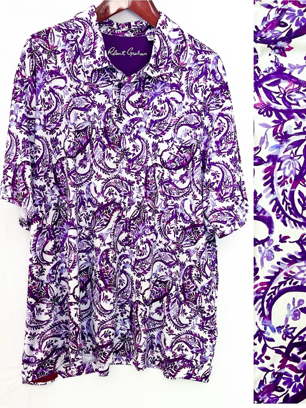 NWOT Robert Graham Short Sleeve Purple Paisley Polo 4XL